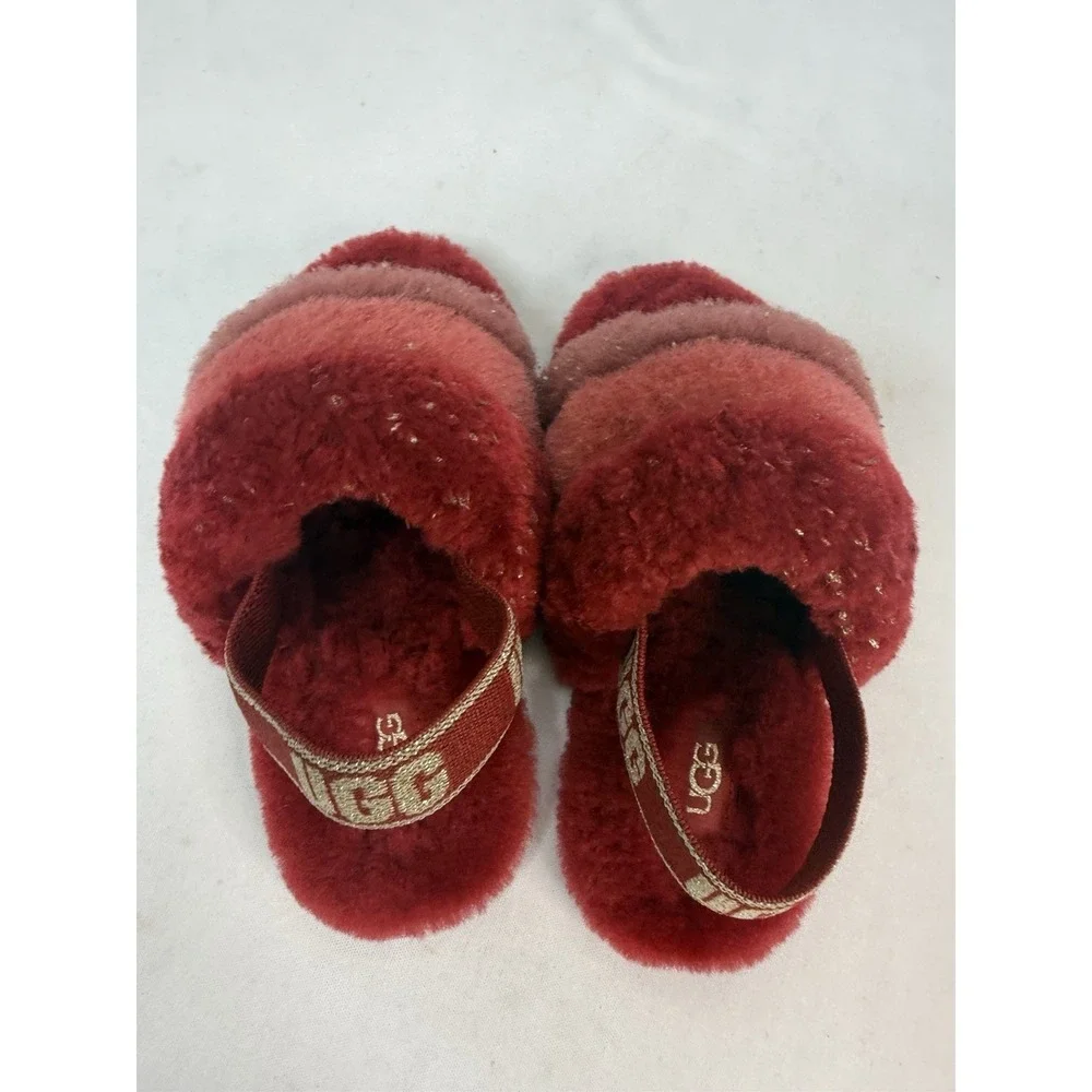 UGG Fluff Yeah Metallic Sparkle Girls Youth 10 Red Slipper Model  T 1125950T